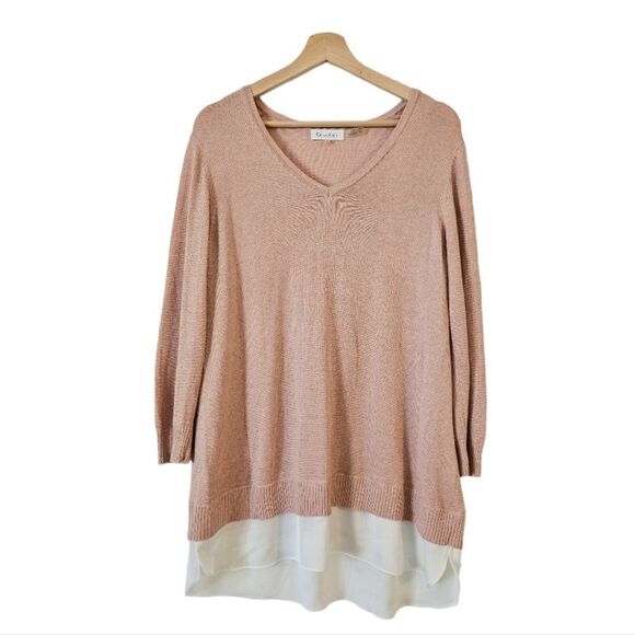 Calvin Klein Pullover Tunic 2 PC Sweater Silk Blend Rose Gold Sparkle Stretch L - Picture 1 of 11